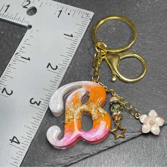 Custom Orange, Pink and Gold Letter “B” Keychain Accessory - Picture 4 of 6